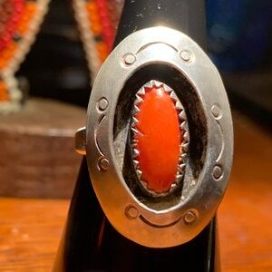 Vintage Navajo Shadowbox Red Coral Ring